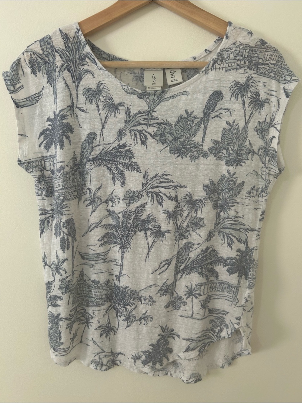 Joie 100% Linen Tropical Botanical Toile Print Top S